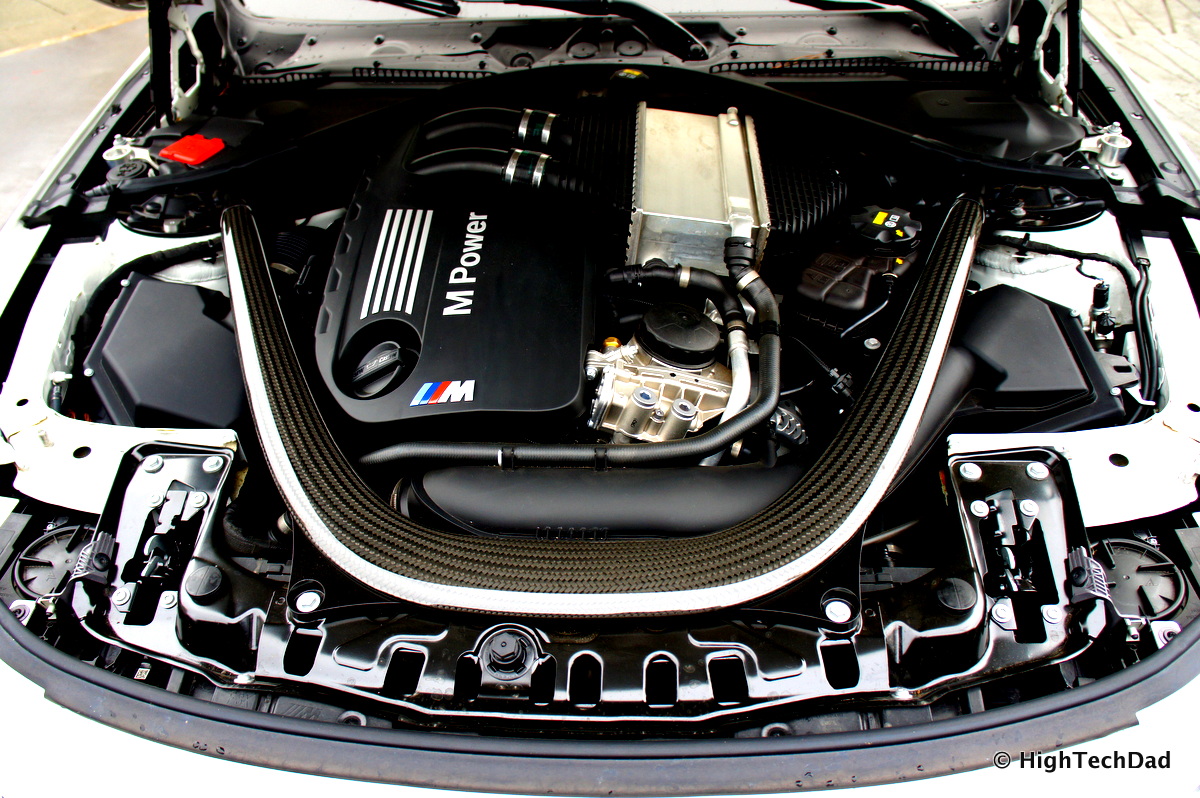BMW engine bay with a strut brace